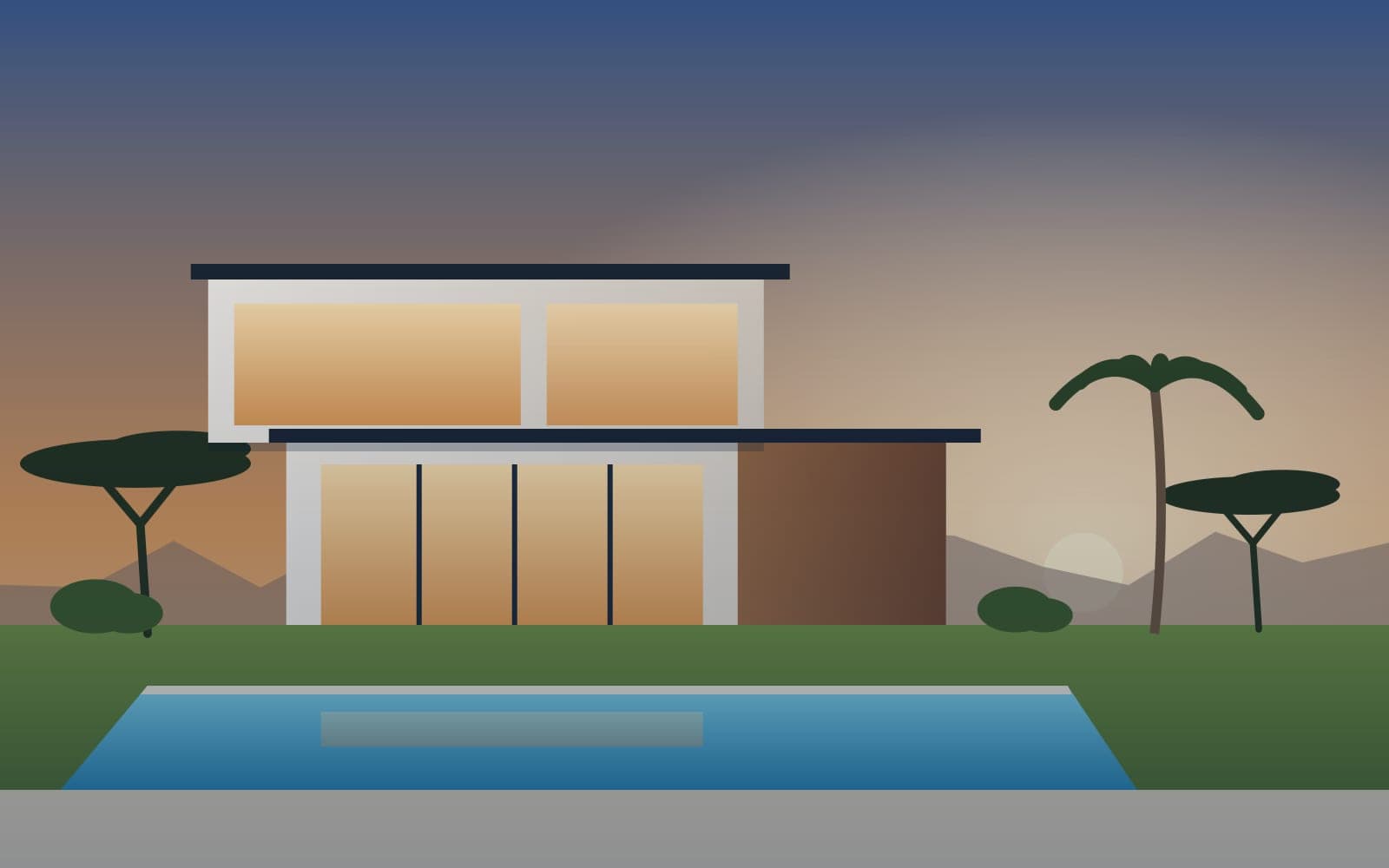 Illustration of a contemporary two-storey villa with a pool (sample image)