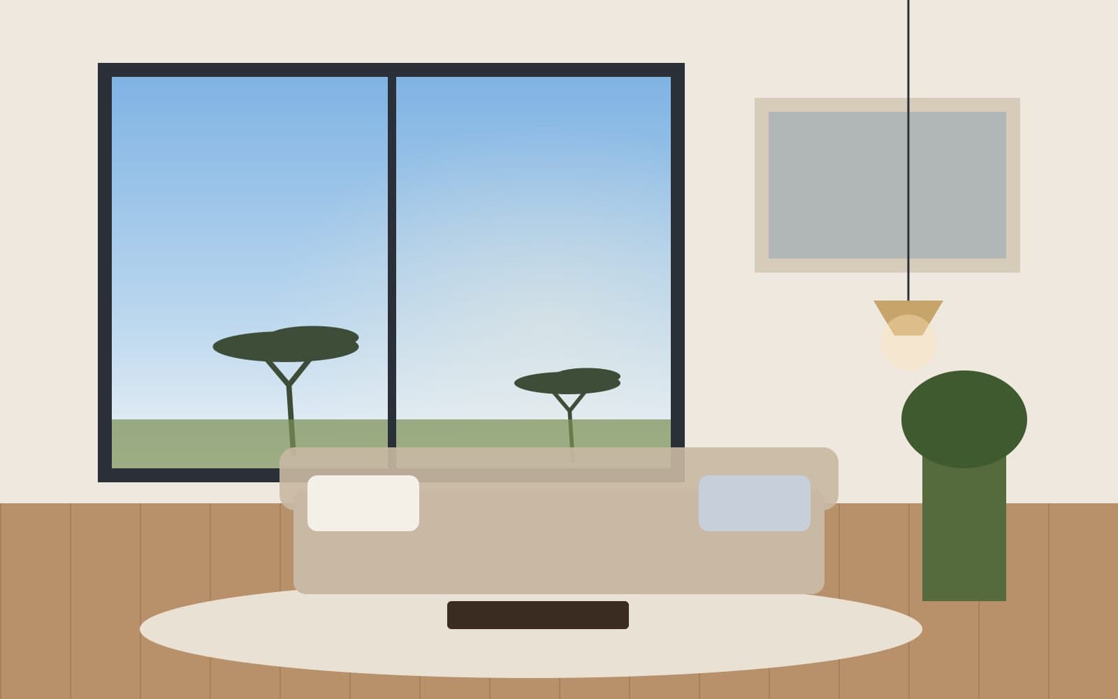 Bright, comfortable living room with garden views (sample image)