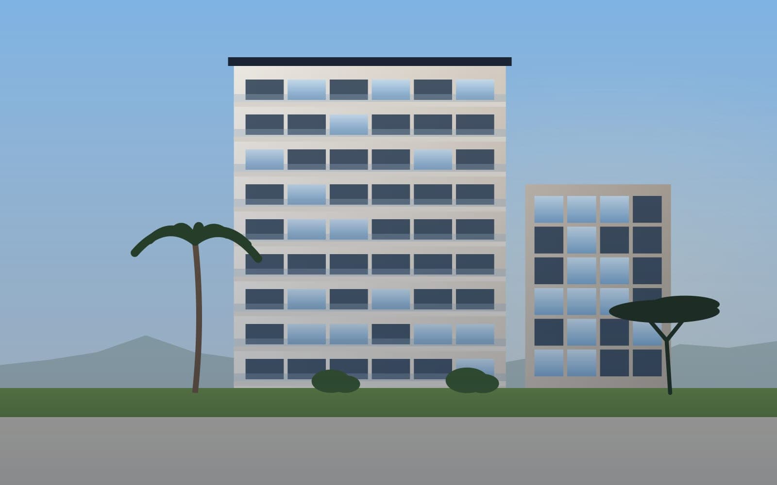 Illustration of a modern apartment block with balconies (sample image)