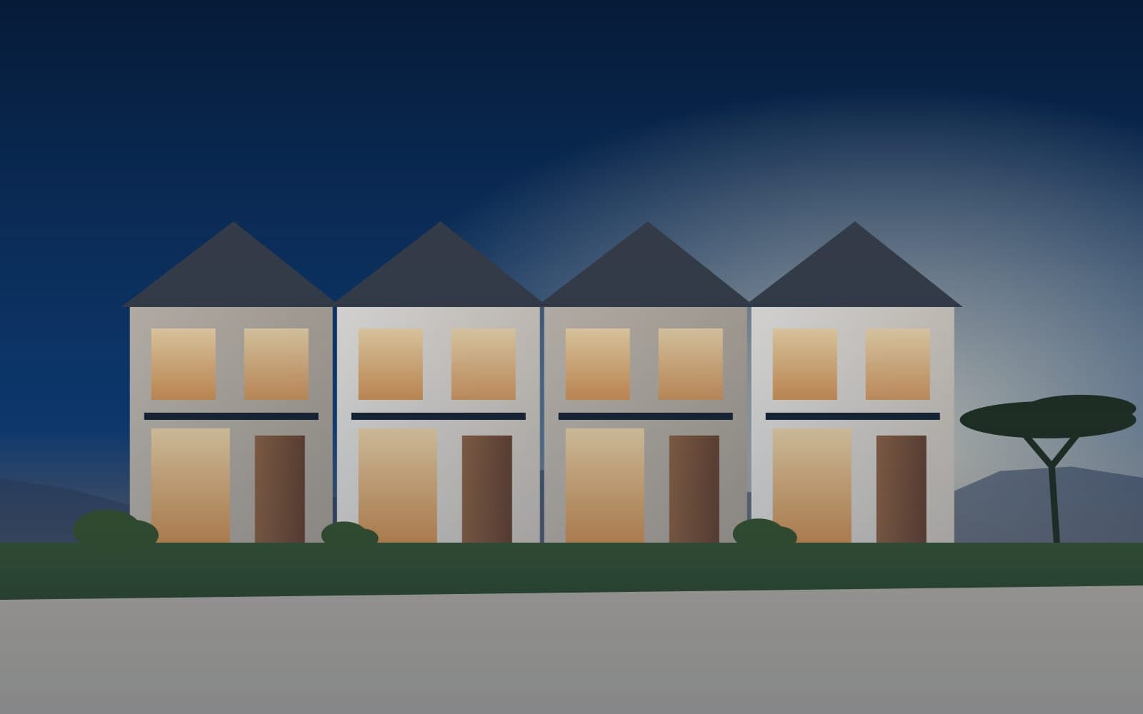 Illustration of a row of modern townhouses (sample image)