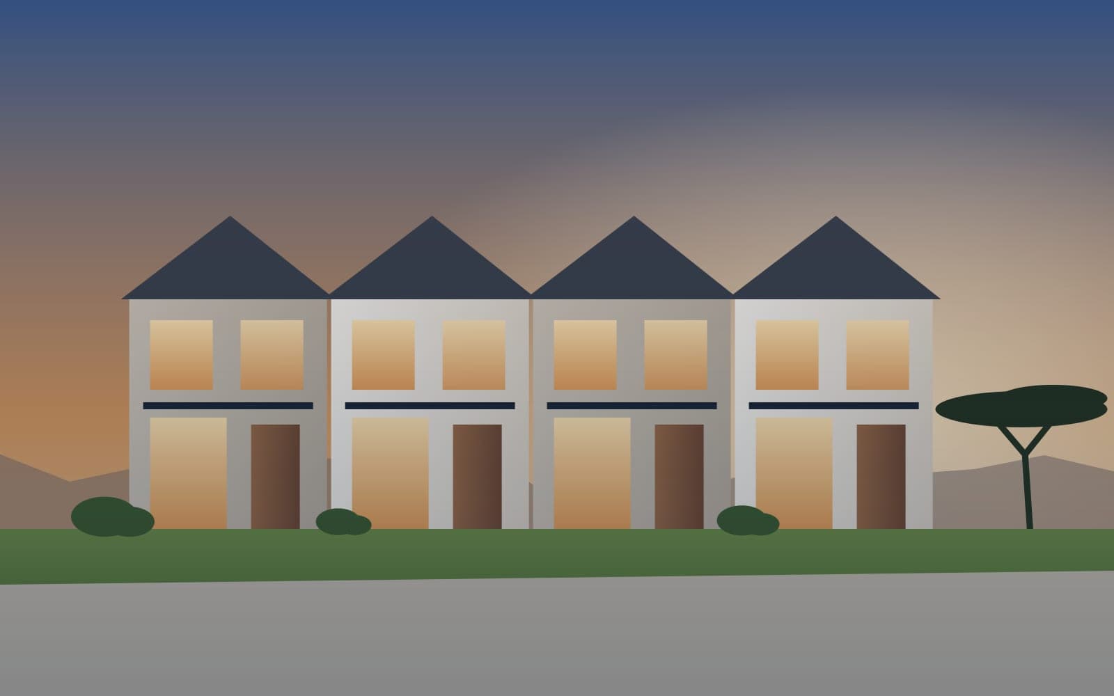 Illustration of townhouses in a leafy compound (sample image)
