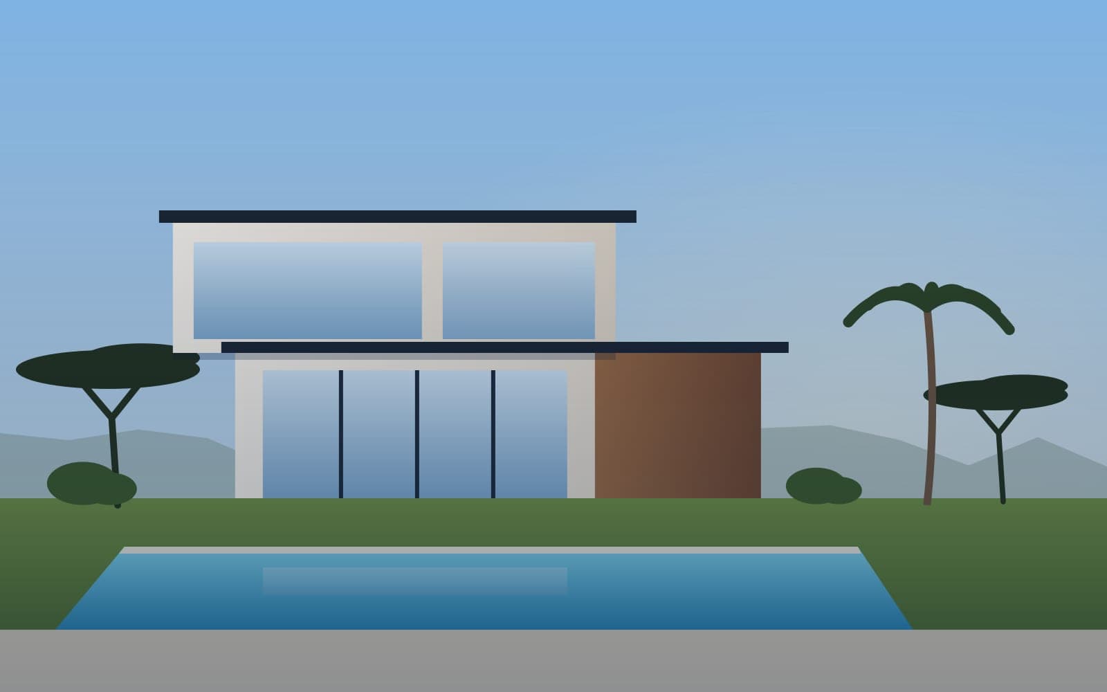 Illustration of a contemporary home with palms (sample image)