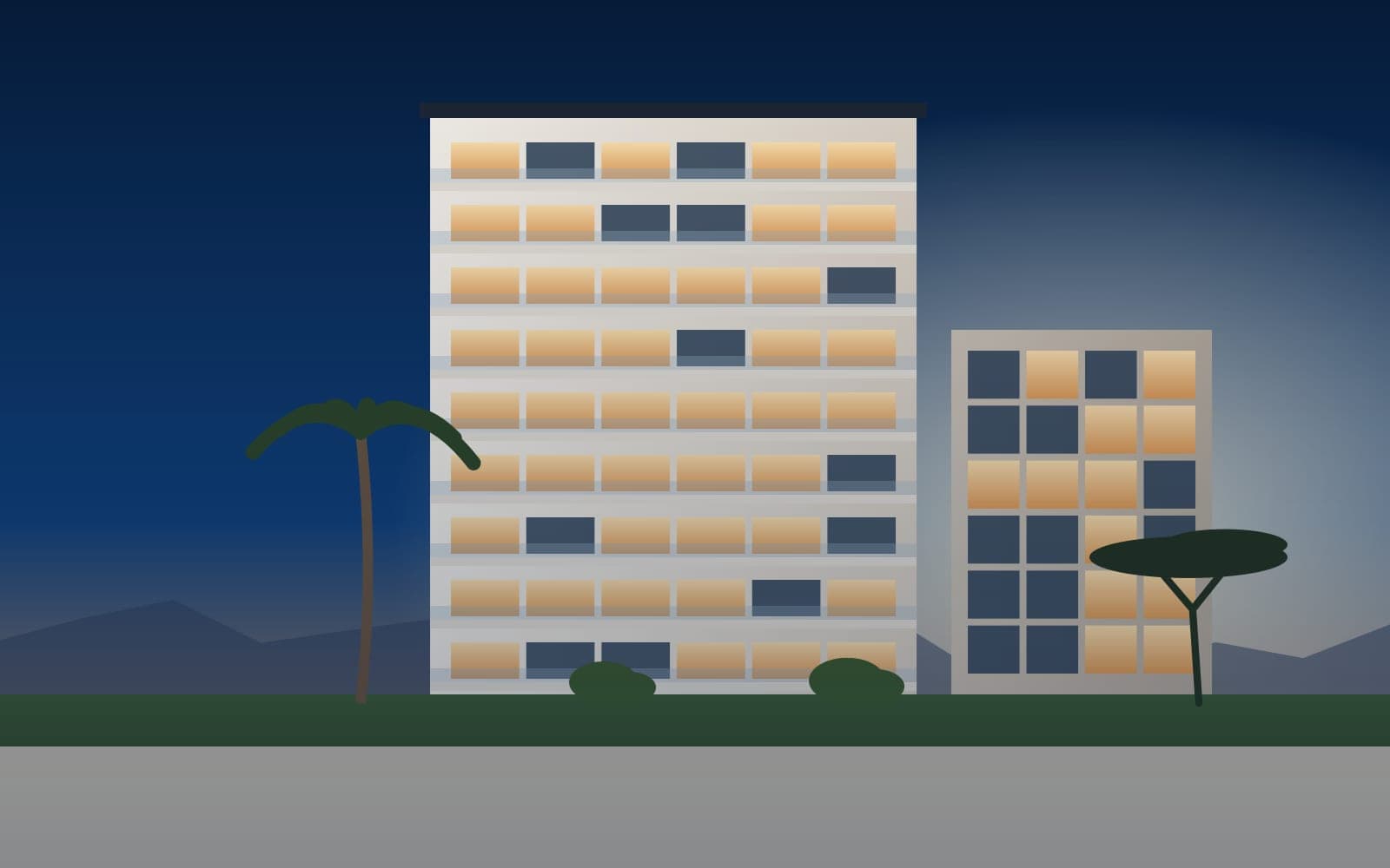 Illustration of a mid-rise apartment block (sample image)